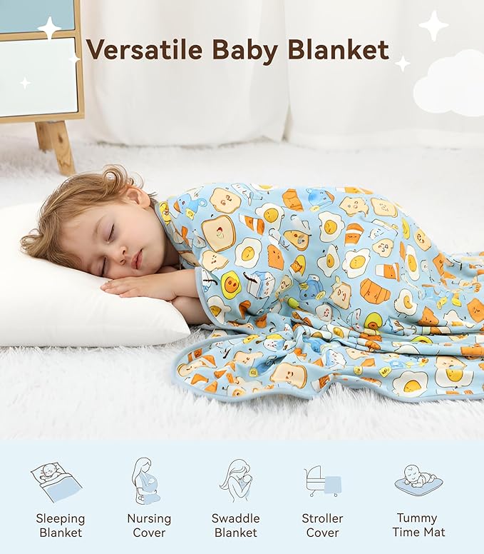 Premium Baby Blankets, Soft Viscose from Bamboo Blanket for Boys and Girls, Nursery Crib Bedding Quilt for Newborn and Toddler, Cooling for Hot Sleepers, 50'' x 50'' Blue Breakfast