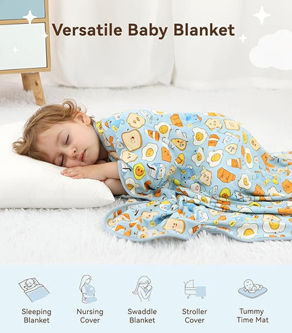 Premium Baby Blankets, Soft Viscose from Bamboo Blanket for Boys and Girls, Nursery Crib Bedding Quilt for Newborn and Toddler, Cooling for Hot Sleepers, 50'' x 50'' Blue Breakfast