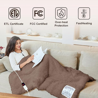 Electric Blanket - Heated Blanket with 6 Heating Levels, 4 Hour Auto Off, Ultra Soft, Overheat Protection, ETL Certified (Brown, 50"X60")