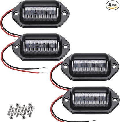 4PCs Amber Yellow LED License Plate Light, 12V-24V DC Waterproof 6-SMD Taillight, For Truck SUV Trailer Van RV Boats Step/Marking/Cargo/Underhood Use