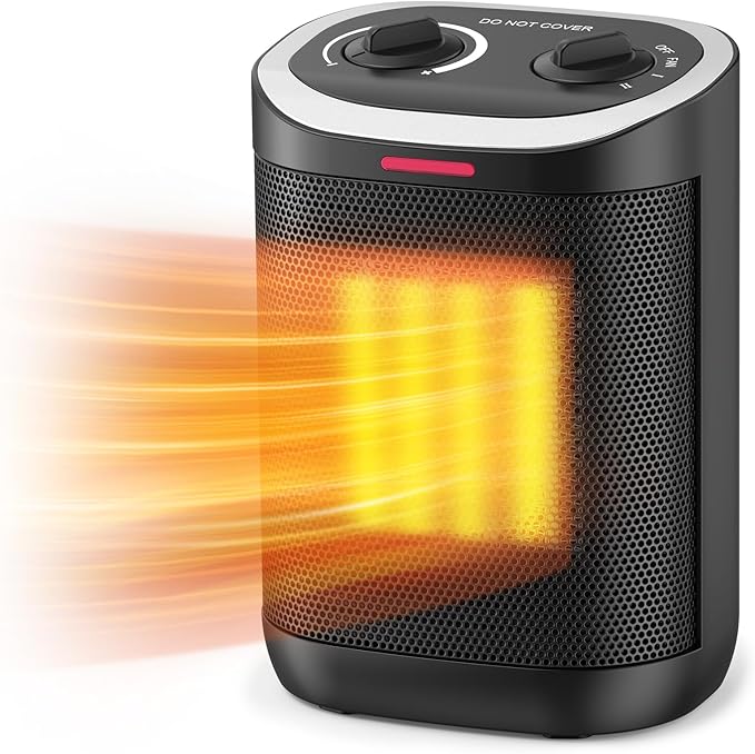 Small Space Heater, Portable 1500W Ceramic Space Heater for Indoor Use, Overheated & Tip-Over Safety Protection, Personal Electric Space Heater with Thermostat for Desk, Office, Home, and Room Use