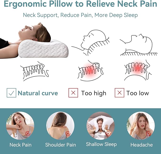WEUP Contour Memory Foam Pillow for Neck Pain Relief, Neck Pillows for Side Sleepers, Ergonomic Cervical ContourPillow, Adjustable BedPillow with Cooling Pillowcase, Breathable, CertiPUR-US Certified
