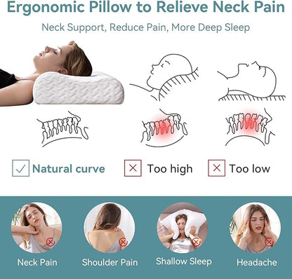 WEUP Contour Memory Foam Pillow for Neck Pain Relief, Neck Pillows for Side Sleepers, Ergonomic Cervical ContourPillow, Adjustable BedPillow with Cooling Pillowcase, Breathable, CertiPUR-US Certified