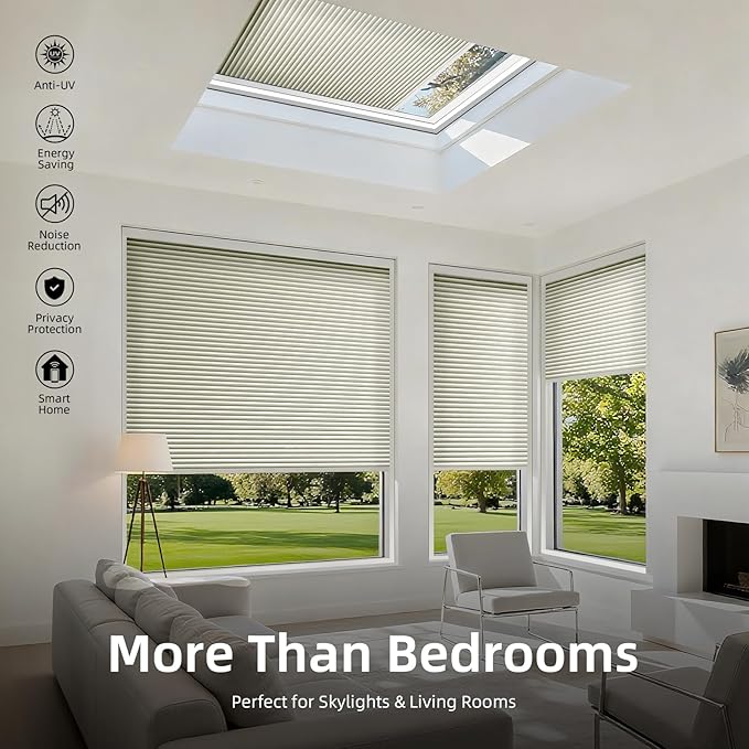 ZSTARR Motorized Skylight Shades Blackout Cellular Honeycomb Electric Blinds with Solar Panel Cordless Rechargeable with Remote for Roof and Slanted Windows Custom Size (LF Printed Olive)