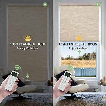 Motorized Blinds with Remote, Blackout Smart Blinds for Windows Motorized Shades, Automatic Shades Work with Alexa/Google/Apple Home for Bedroom Living Room, Custom Size (Jacquard Coffee)