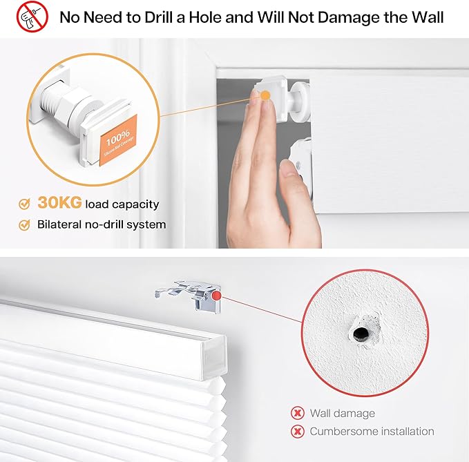LazBlinds No Drill Blinds for Indoor Windows, Blackout Roller Shades, Cordless Window Blackout Blinds, Thermal Insulated Fabric UV Protection for Home and Office, 36" W x 48" H, White