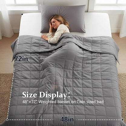 Weighted Blanket for Adults (10 lbs, 48"x 72") Twin Size Heavy Blanket, Breathable Cotton with Natural Glass Beads, Machine Washable