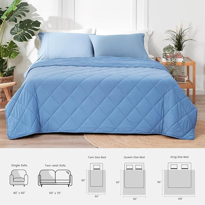 Cozy Bliss Cooling Throw Blanket for Hot Sleepers 50"x70", Q-Max 0.45 Cooling Comfort, Cold Blankets for Night Sweats Sleeping, Ultra-Cool Lightweight Breathable Summer Blanket for Couch Bed, Blue