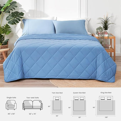 Cozy Bliss Cooling Throw Blanket for Hot Sleepers 50"x70", Q-Max 0.45 Cooling Comfort, Cold Blankets for Night Sweats Sleeping, Ultra-Cool Lightweight Breathable Summer Blanket for Couch Bed, Blue
