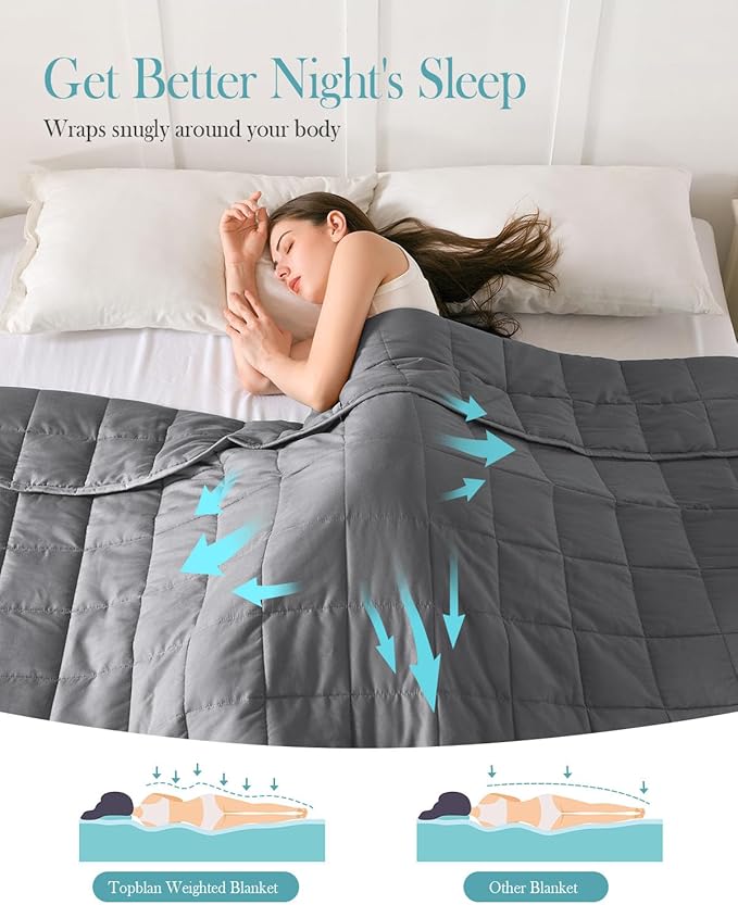 Topblan Weighted Blanket for Adults 12lbs, Breathable Cooling Weighted Blanket, High Breathability Heavy Blanket, Soft Material with Glass Beads for All Season, Sofa Bed, 60"x80" Queen Size,Dark Grey