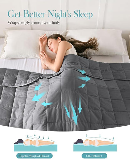 Topblan Weighted Blanket Queen Size 15lbs, Soft Cooling Weighted Blanket for Adults, Breathable Heavy Microfiber with Glass Beads Warm Blanket for Sofa Bed All Season, 60 x 80 inches, Dark Grey