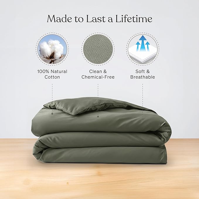 Baloo 100% Cotton Duvet Cover for Weighted Blanket (Moss - 80"x87" - Full/Queen Size) | Cool, Soft & Durable