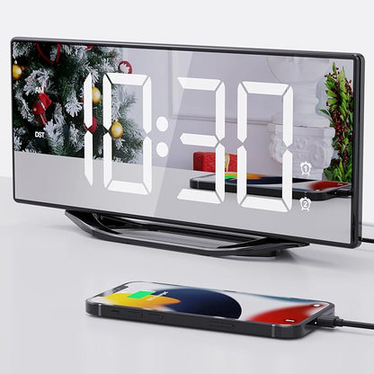 8.7” Mirror Digital Alarm Clock for Bedroom, LED Digital Clock Large Display with Battery Backup, 2 USB Charger Ports, Dual Alarms, 8 Dimmer & 7 Volume, Aesthetic Slim Clock for Desk Modern Decoration