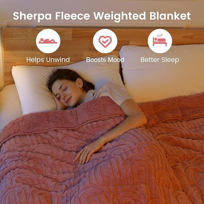 Sherpa Fleece Adult Weighted Blanket Great for Sleep, 20 lbs Dual Sided Soft Fuzzy Heavy Blankets for Couch Bed Sofa, Cozy Warm Arched Jacquard Throw for Winter (Apricot Pink, 60" x 80", 20 Pounds)