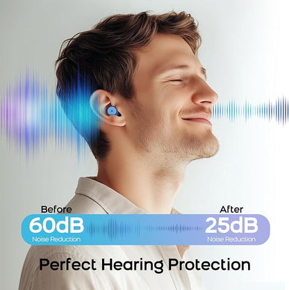 Noise Cancelling Earplugs 2 Pairs for Sleeping, Travel, Office - Soft Silicone Earplugs, 35dB Noise Reduction, Comfortable, Reusable, Multiple Sizes XS/S/M/L for Snoring, Focus & Study - Black & Blue