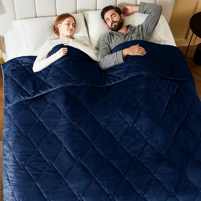 L'AGRATY Queen Size Weighted Blanket for Adults 15lbs, 60"x80" — Cooling Breathable Heavy Blanket with Glass Beads for Sleeping Perfect Hot Sleepers & Couples Machine Washable All-Season Navy Blue