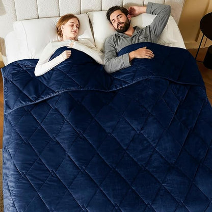 L'AGRATY Queen Size Weighted Blanket for Adults 15lbs, 60"x80" — Cooling Breathable Heavy Blanket with Glass Beads for Sleeping Perfect Hot Sleepers & Couples Machine Washable All-Season Navy Blue