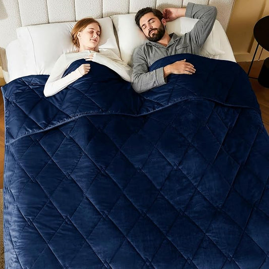 L'AGRATY Queen/King Size Weighted Blanket for Adults 30lbs, 80"x87" — Cooling Breathable Heavy Blanket with Beads for Sleeping Perfect for Hot Sleepers & Couples Machine Washable All-Season Navy Blue