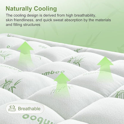 California King Size Mattress Topper Viscose Derived from Bamboo, Soft Thick Pillow Top Mattress Pad for Back Pain, Cooling Mattress Protector with 8-21 Inch Deep Pocket, White