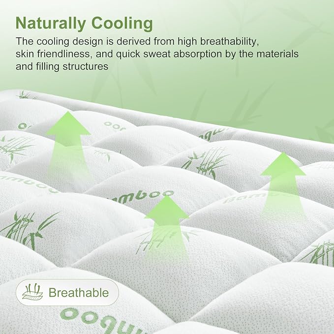 Full Size Mattress Topper Viscose Derived from Bamboo, Soft Thick Pillow Top Mattress Pad Cover for Back Pain, Cooling Mattress Protector with 8-21 Inch Deep Pocket, White