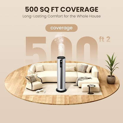 9L Large Humidifier for Bedroom, 28dB Whisper Quiet Cool Mist Humidifiers for Home Office, Top Fill, 500sq.ft Coverage, Smart Humidity Control, Sleep Mode & Timer