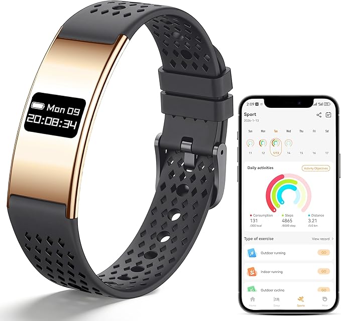 Smart Bracelet for Women Men,Wearable Activity & Fitness Tracker,All-Day Heart Rate/Stress/HRV/Step Monitor,24H Sleep Tracker,Multiple Sport Modes Smart Wristband with 2 Bands, Free APP