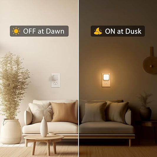 LED Night Lights Plug into Wall, 4 Pack Nightlights With Light Sensor Dusk to Dawn, 0.3W Square Plug in Night Light for Kids, 3000K Warm White Night Light for Bathroom Bedroom Kitchen, Night Lights