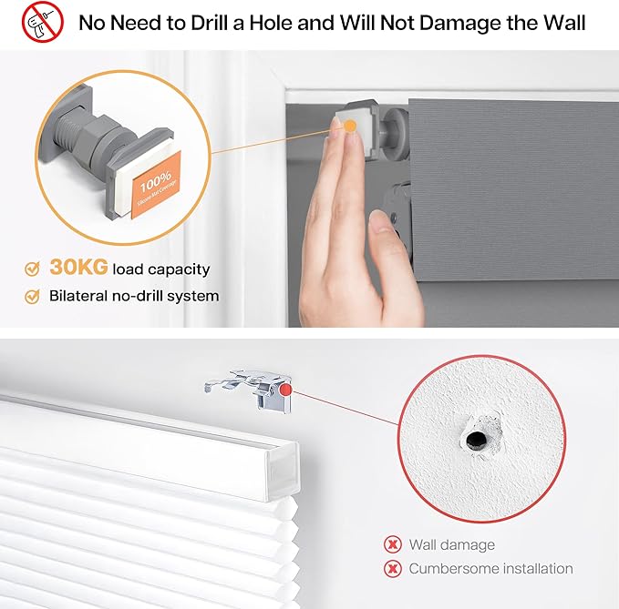 LazBlinds No Drill Blinds for Indoor Windows, Blackout Roller Shades, Cordless Window Blackout Blinds, Thermal Insulated Fabric UV Protection for Home and Office, 28.5" W x 72" H, Grey