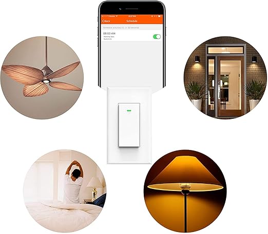 Smart Light Switch Works with Alexa and Google Assistant, WiFi Controlled Schedule and Remote Access, Neutral Wire Required (1 Gang Smart Switch)