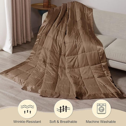 downluxe Weighted Blanket Queen Size, 15 lb Weighted Blanket with Glass Beads for All Season, Machine Washable Heavy Blanket (Brown, 90 X 90 Inch)