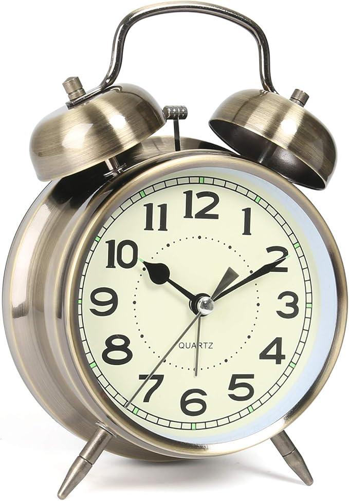 AYRELY® Super Loud Alarm Clock for Heavy Sleepers Adults,Twin Bell Retro 4 Inch Silent Non-Ticking Quartz with Backlight, Alarm Clocks for Bedrooms,Bedside,Study Room (Bronze)