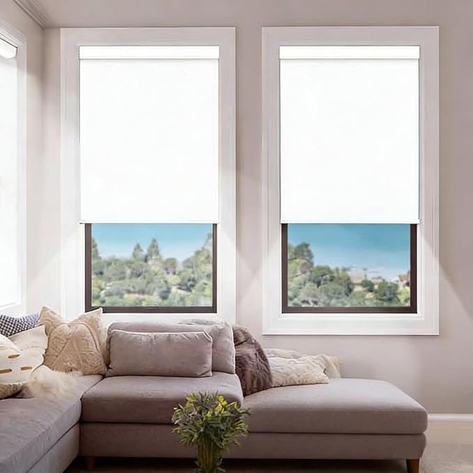 DENFOON Motorized Blinds with Remote,Thermal Electric Blinds【Solar Panel】,Customizable Automatic Roller Shades, Blackout Remote Control Blinds for Windows Upgrade to Smart Blinds, White,35" W x 72" H