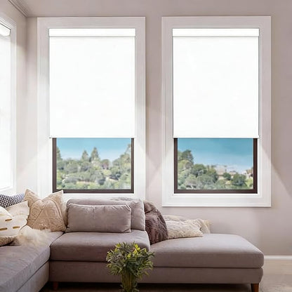 DENFOON Motorized Blinds with Remote,Thermal Electric Blinds【Solar Panel】,Customizable Automatic Roller Shades, Blackout Remote Control Blinds for Windows Upgrade to Smart Blinds, White,35" W x 72" H