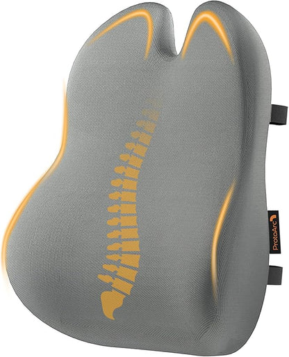 ProtoArc Lumbar Support Pillow for Office Chair, Memory Foam Back Support Pillow for Lower Back Fatigue Relief, Lumbar Cushion Desk Chair Back Cushion, Ergonomic Back Rest for Chair, Car - Gray