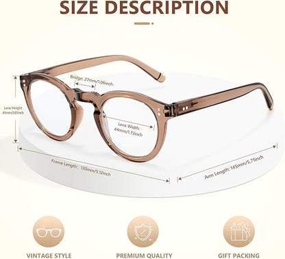 EASY READ Retro Round Blue Light Blocking Reading Glasses for Women,Anti UV Readers for Women with Spring Hinge