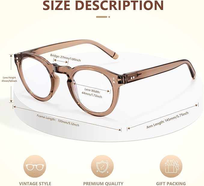 EASY READ Retro Round Blue Light Blocking Reading Glasses for Women,Anti UV Readers for Women with Spring Hinge