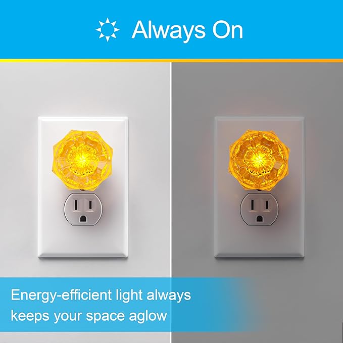 GE SleepLite Jewel LED Night Light, Plug-in, Always On, Amber, UL-Certified, Energy Efficient, Ideal Nightlight for Bedroom, Bathroom, Nursery, Hallway, Kitchen, 85881, 4 Pack