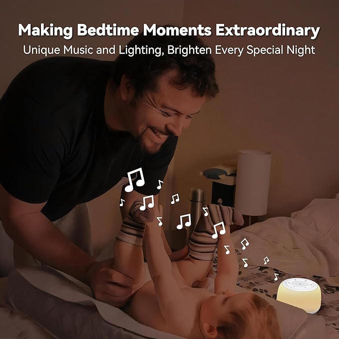White Noise Sound Machine with 7 Colors Night Light 34 Soothing Sounds, Portable Sound Machine for Baby Adults Kids Sleep with 30 Volume Levels 4 Timers Adjustable Brightness (White)