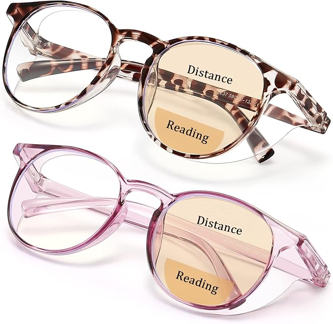 Outray 2 Pack Blue Light Reading Glasses Bifocal Safety Glasses with Readers Side Shields Anti-Saliva for Women Men