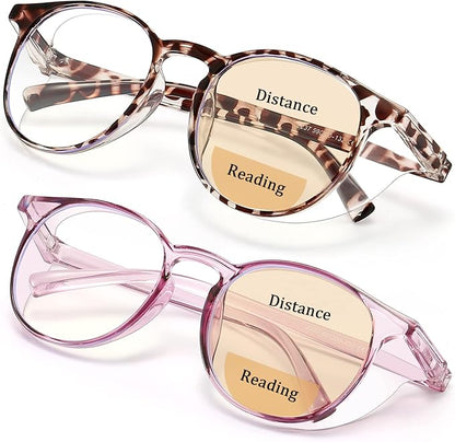 Outray 2 Pack Blue Light Reading Glasses Bifocal Safety Glasses with Readers Side Shields Anti-Saliva for Women Men