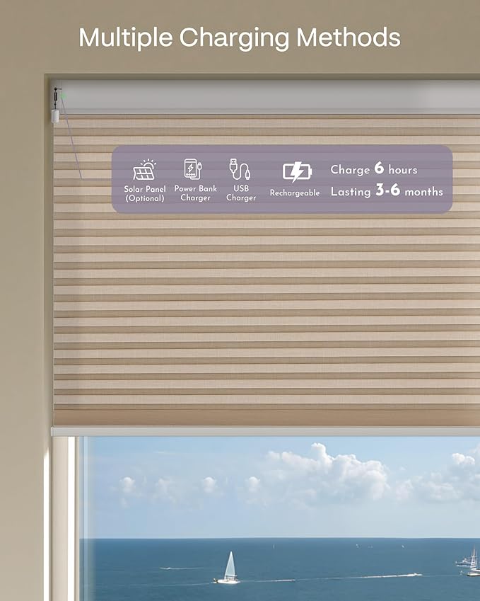 Graywind Motorized Matter Cellular Shades- 60% Blackout 1-3/4"Cell Honeycomb Blinds for Indoor Windows, Compatible with Alexa Google Siri, Custom Size,Melange Coffee