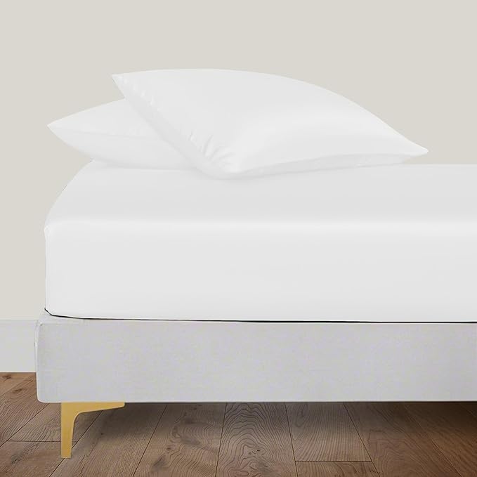 Fitted Sheet Queen Size Only, 300 Thread Count, Viscose Derived from Bamboo Cooling Fitted Bed Sheet for Queen Bed, 17” Deep Pocket Bottom Sheets for Hot Sleepers, Silky Soft Breathable (Queen, White)
