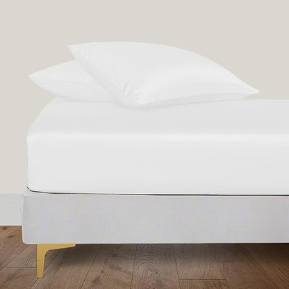 LINENWALAS Fitted Sheet Only Viscose Derived from Bamboo, Bottom Sheet for Twin Size Bed – 16” Deep Pocket, All Around Snug Fit – Cooling, Breathable, Soft, Hypoallergenic (White, Twin)