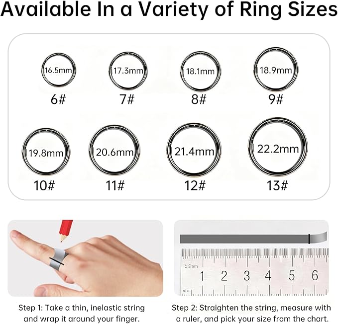 Smart Ring for Women & Men, Fitness Tracker Ring with Heart Rate Monitor, HRV, Sleep Tracking, No Subscription Fee, 10ATM Waterproof Activity Ring for iPhone & Android (Gold, 6#)