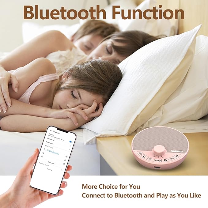 Portable White Noise Sound Machine with 18 Sleep Sounds, Battery Powered Bluetooth Function Knob Volume Control Sleep Timer, Travel White Noise Machine for Sleeping Adults Baby(Pink)