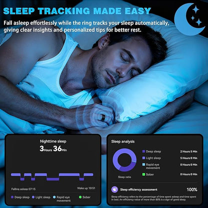 Activity Tracker Ring for Men Women, Smart Ring with Sleep Heart Rate, Health Tracker,IP68 Waterproof, Compatible with iOS and Android (Black 14)