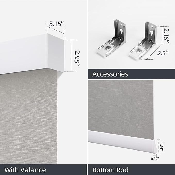 ZSTARR Motorized Blackout Window Blinds Remote Control Automated Window Blinds Rechargeable Roller Shades Blinds with Valance,Customized Size (Light Grey)