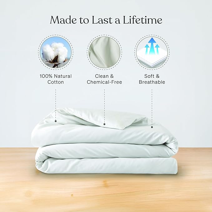 Baloo 60"x80" Cotton Duvet Cover for 15lb/20lb Weighted Blanket– White Weighted Blanket Cover with 8 Ties– Soft– Premium – Breathable 100% Cotton & Removable Zipper Closure Duvet Cover Full/Queen Size
