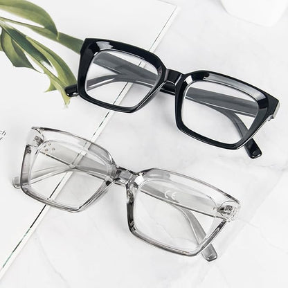 REAVEE 2 Pack Oprah Style Oversized Reading Glasses for Women Men Blue Light Blocking, Ladies Stylish Retro Square Large Computer Readers (Black/Grey 1.5x)