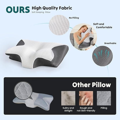 Sweetcrispy Memory Foam Cervical Pillow, 2 in 1 Ergonomic Contour Orthopedic Pillow for Neck Pain, Contour Side Sleeper for Adults, Orthopedic Neck Support for Back Stomach Sleepers, Grey
